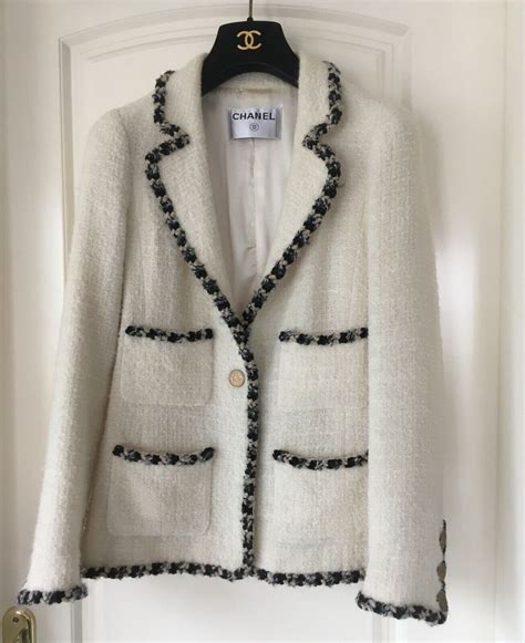 authentic chanel jacket|Chanel style white tweed jacket.